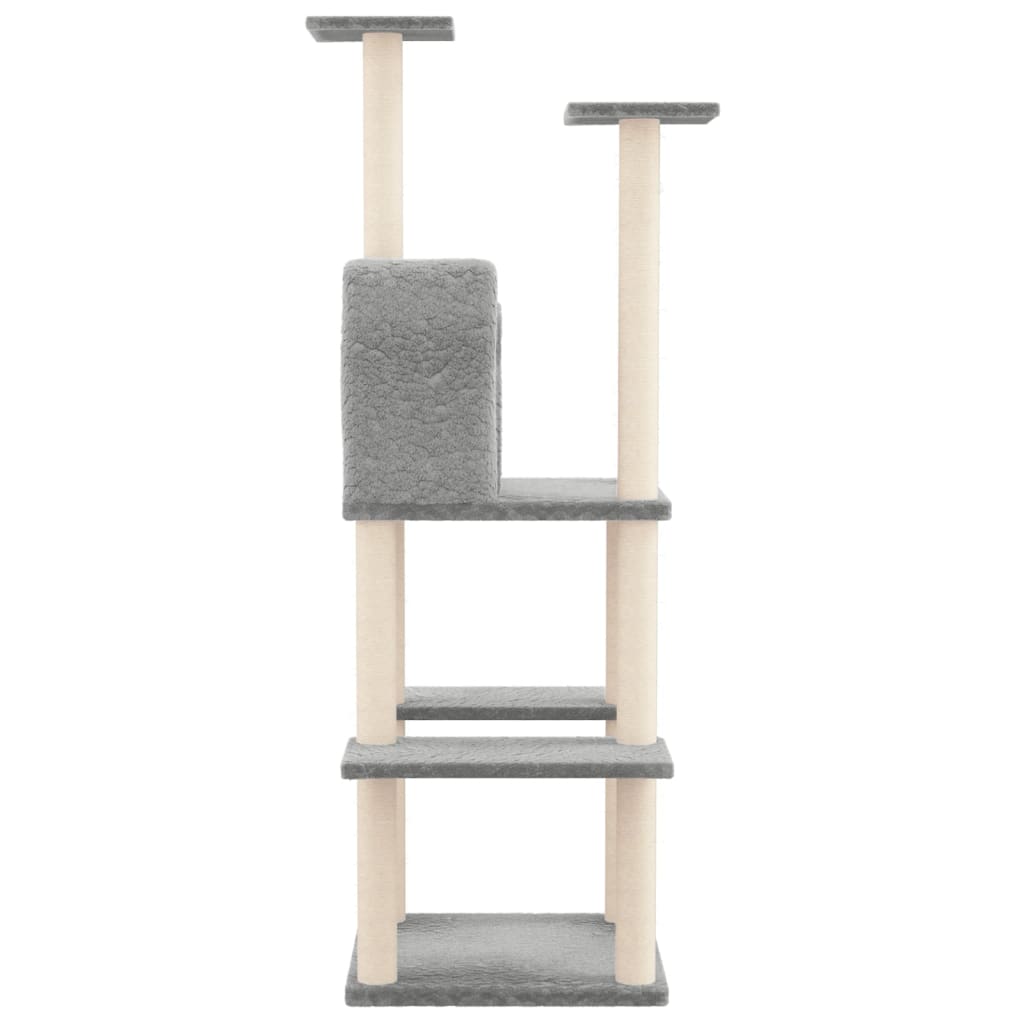 Cat house with sisal rope scratching post, light grey, 144.5 cm