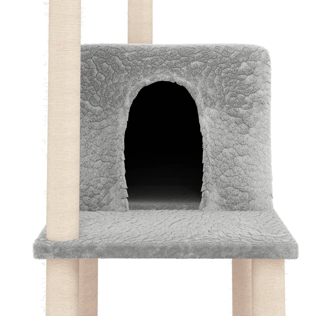 Cat house with sisal rope scratching post, light grey, 144.5 cm