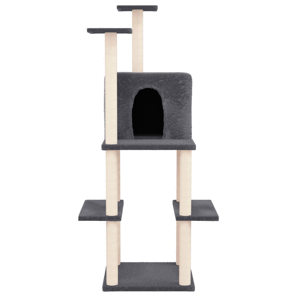 Cat house with sisal rope scratching post, dark grey, 144.5 cm