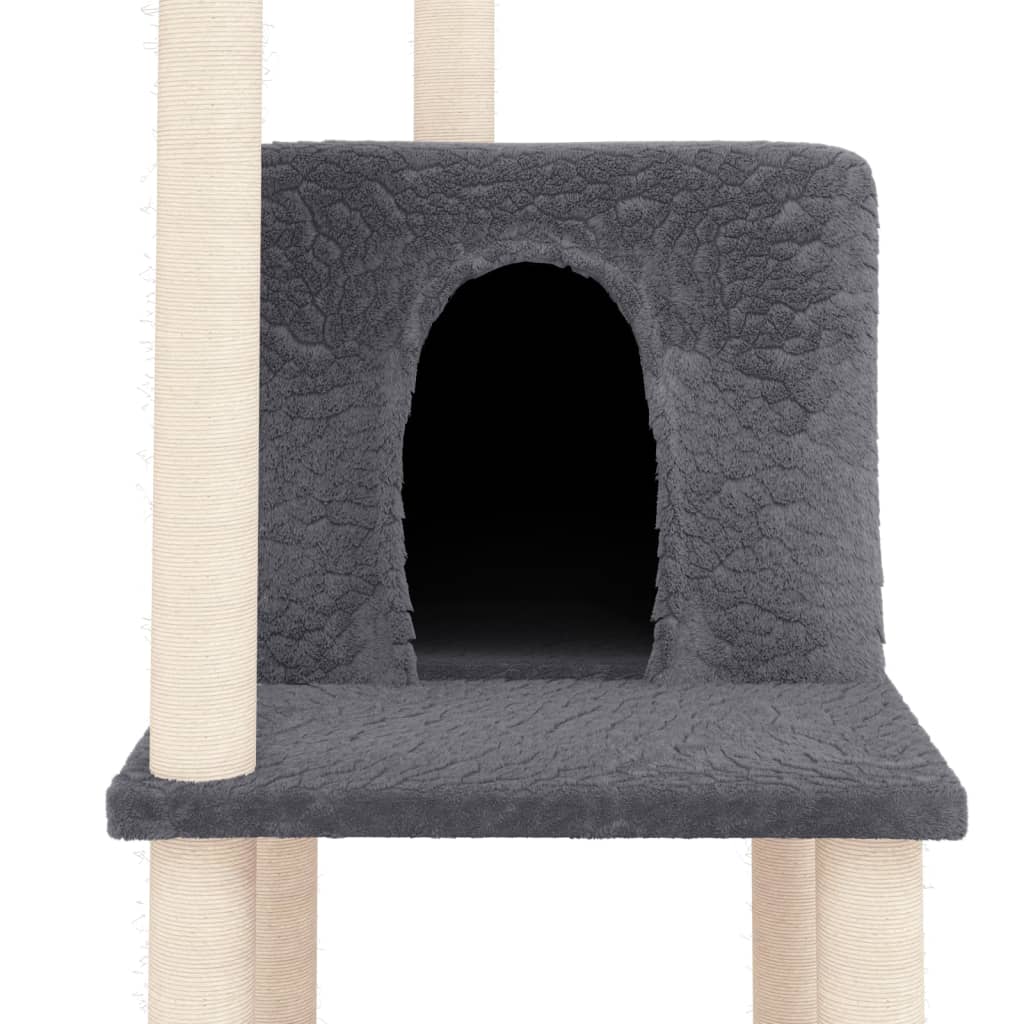 Cat house with sisal rope scratching post, dark grey, 144.5 cm