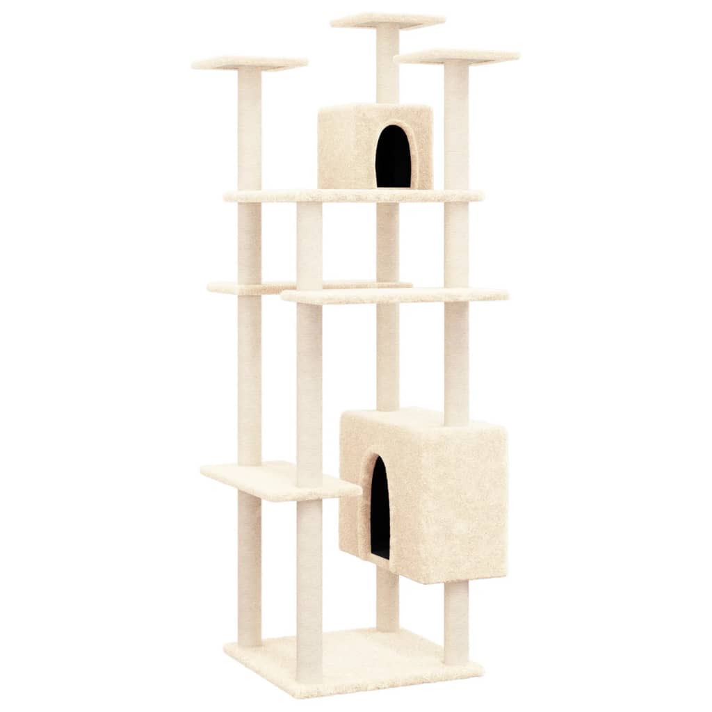 Cat house with sisal rope and scratching post, cream, 162 cm