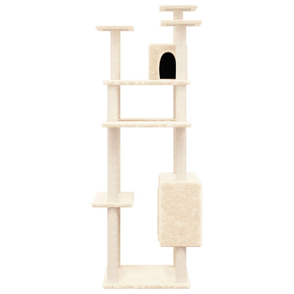 Cat house with sisal rope and scratching post, cream, 162 cm