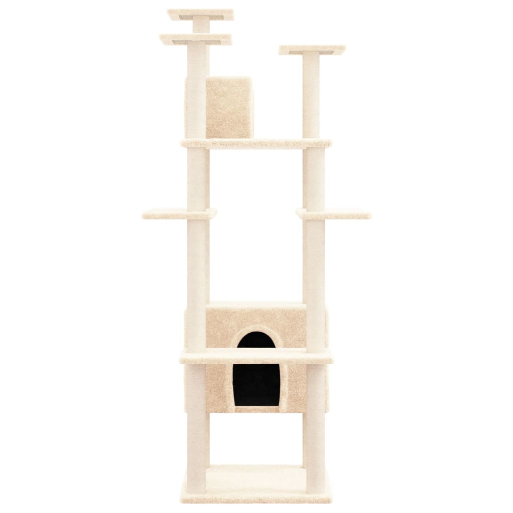 Cat house with sisal rope and scratching post, cream, 162 cm