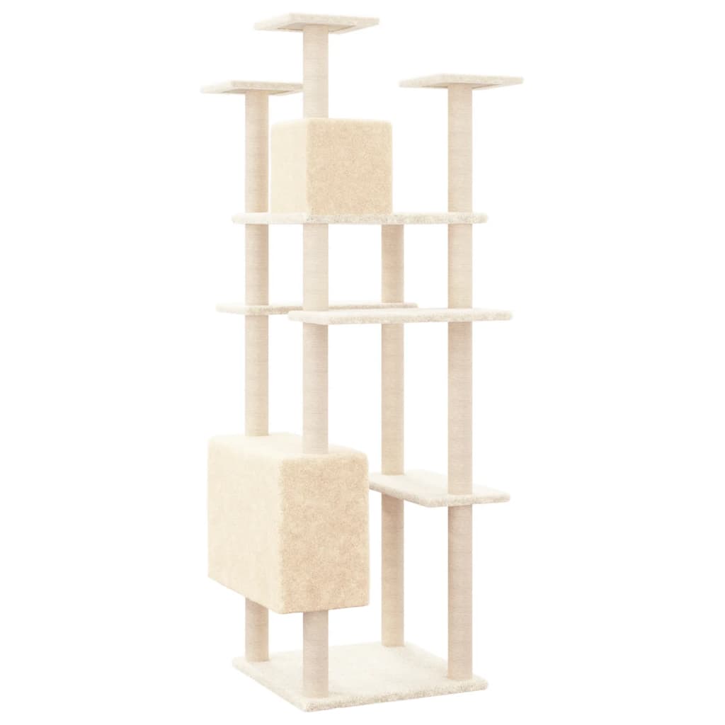 Cat house with sisal rope and scratching post, cream, 162 cm