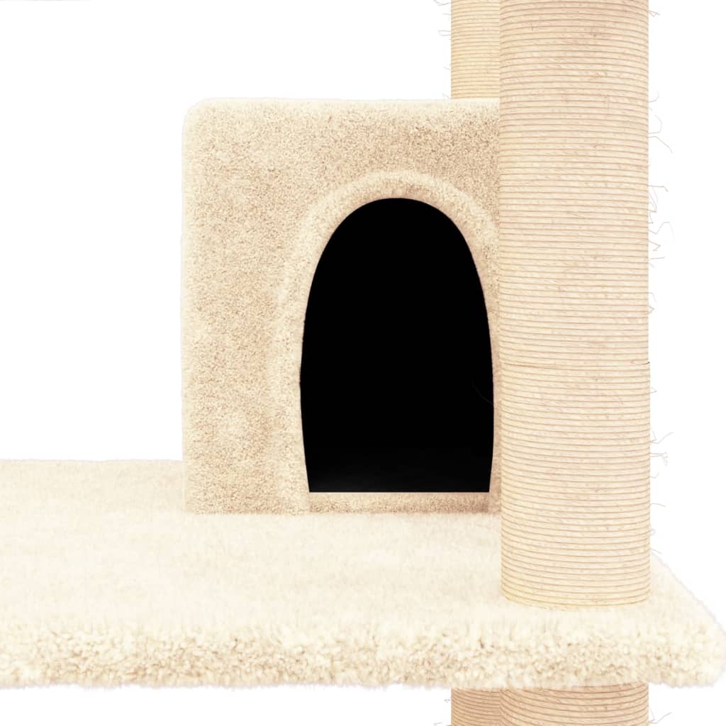 Cat house with sisal rope and scratching post, cream, 162 cm