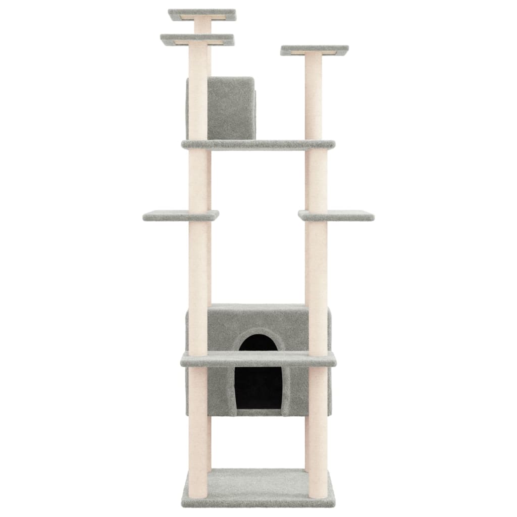 Cat house with sisal rope and scratching post, light grey, 162 cm