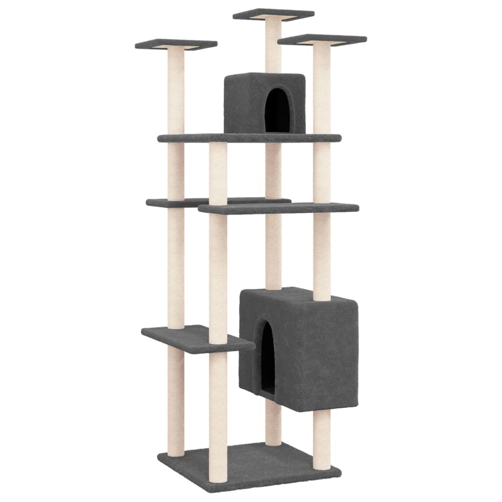 Cat house with sisal rope and scratching post, dark grey, 162 cm