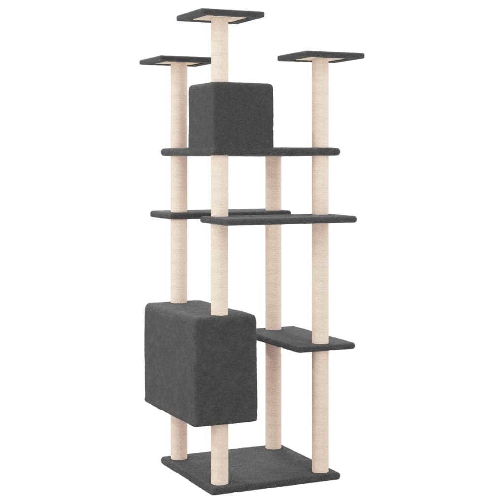 Cat house with sisal rope and scratching post, dark grey, 162 cm