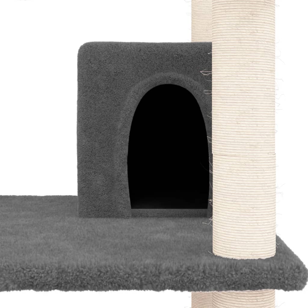 Cat house with sisal rope and scratching post, dark grey, 162 cm