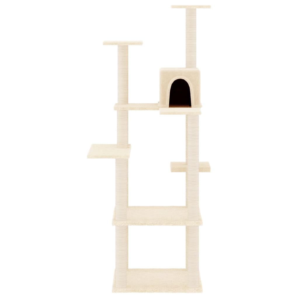 Cat house with sisal rope and scratching post, cream, 153 cm