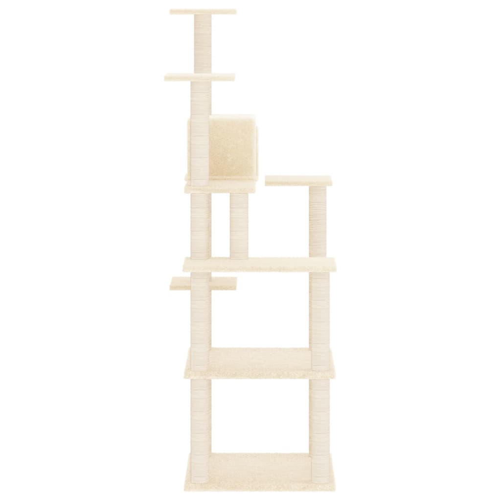 Cat house with sisal rope and scratching post, cream, 153 cm