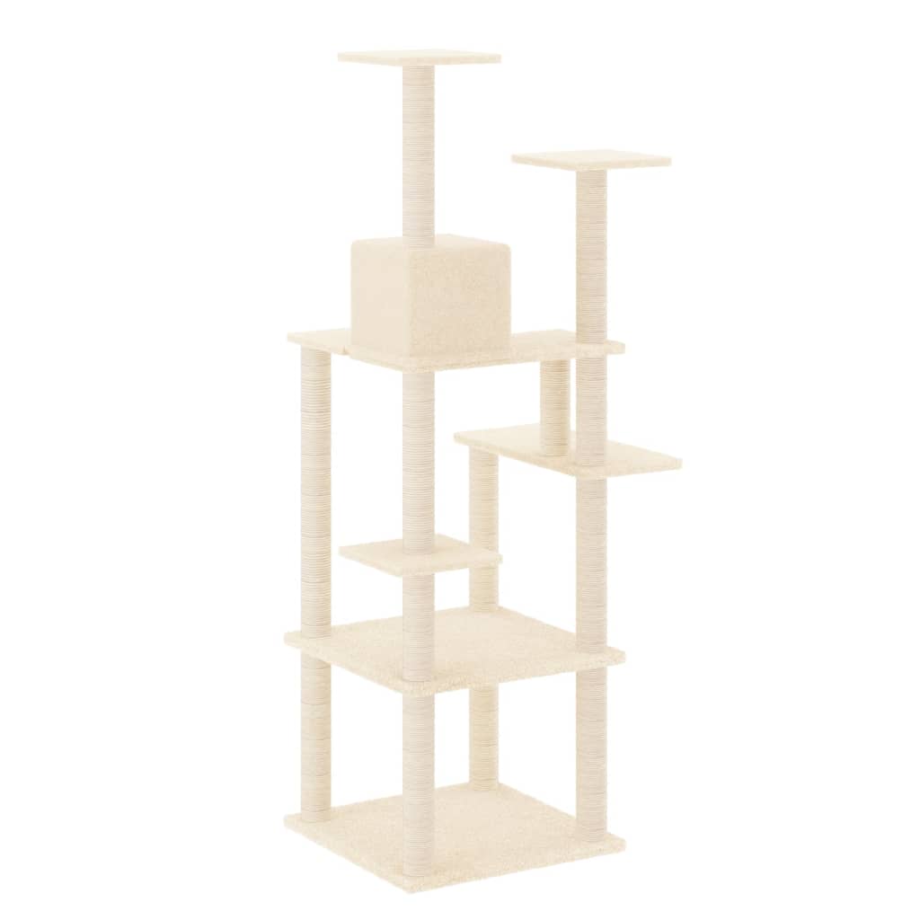 Cat house with sisal rope and scratching post, cream, 153 cm