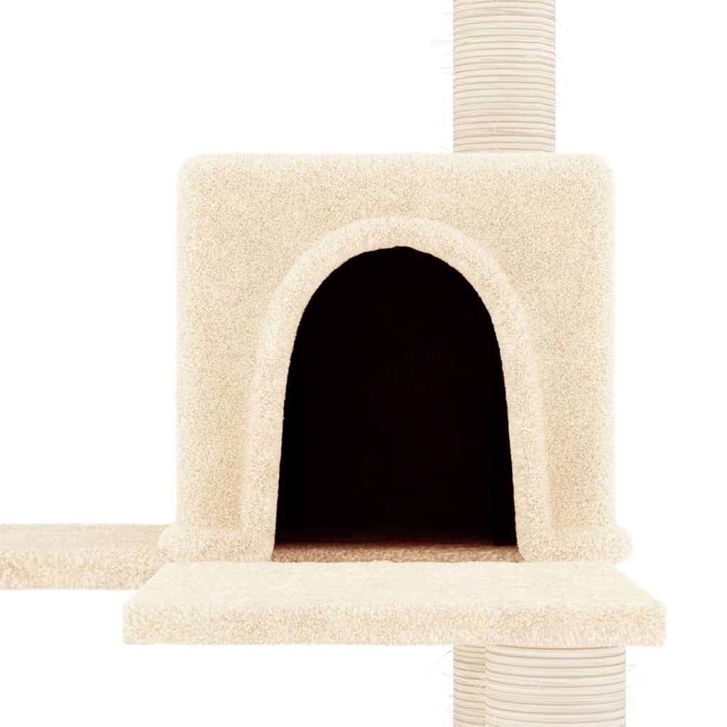 Cat house with sisal rope and scratching post, cream, 153 cm