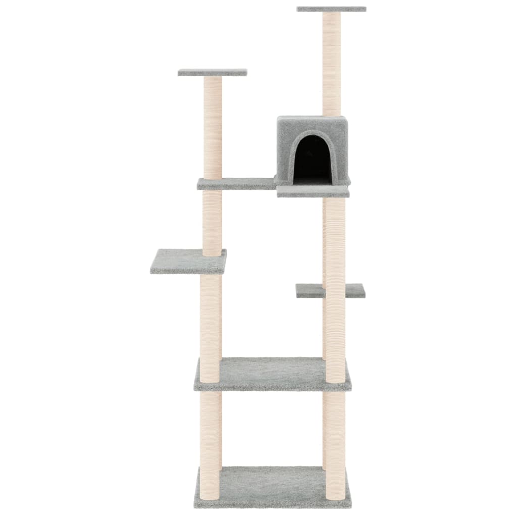 Cat house with sisal rope and scratching post, light grey, 153 cm