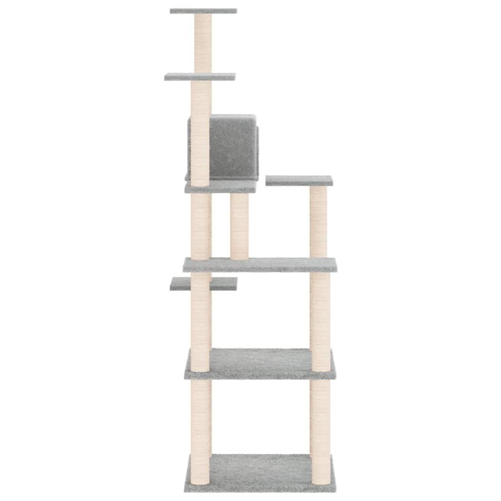 Cat house with sisal rope and scratching post, light grey, 153 cm