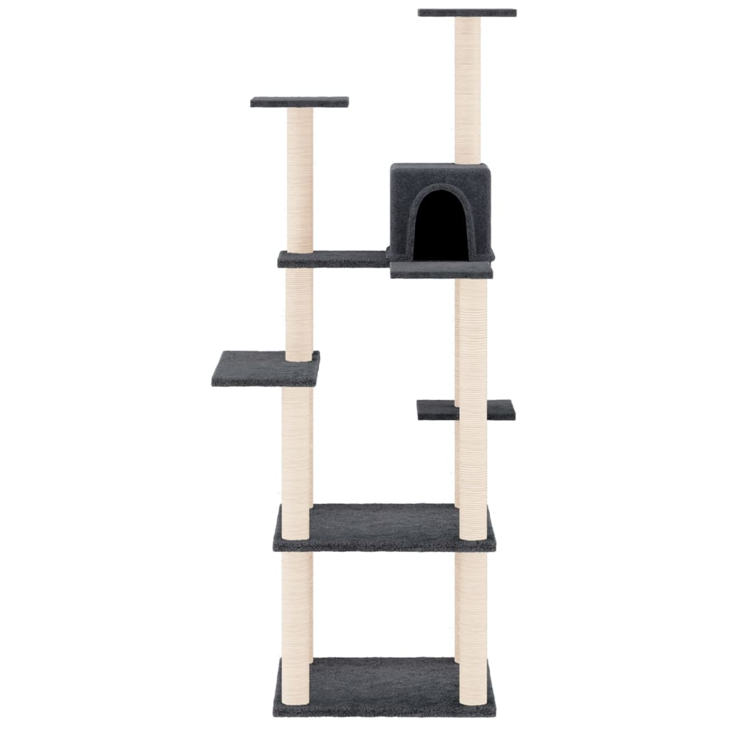 Cat house with sisal rope and scratching post, dark grey, 153 cm