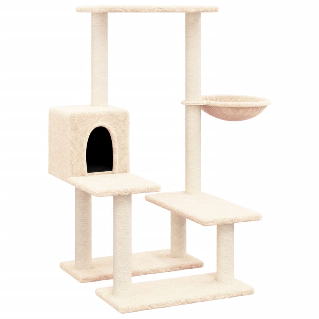 Cat house with sisal rope and scratching post, cream, 94.5 cm