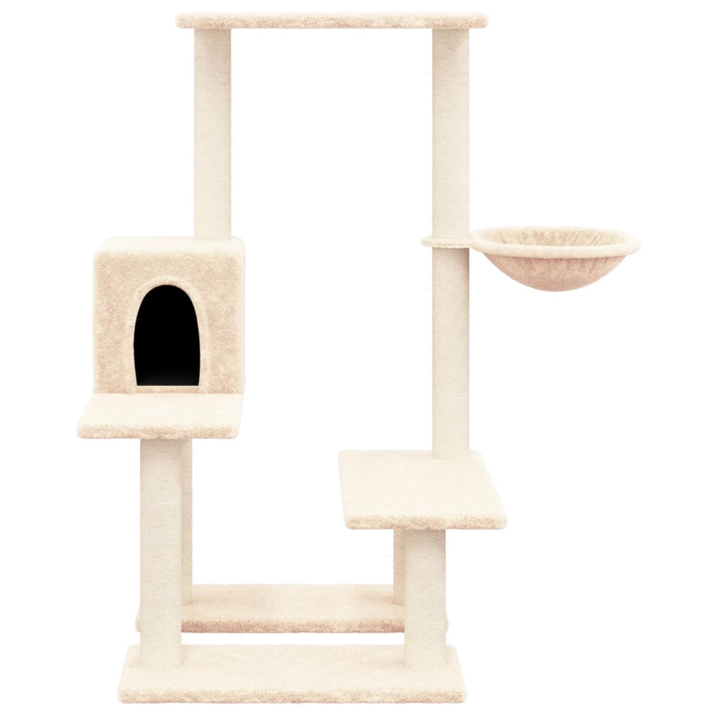 Cat house with sisal rope and scratching post, cream, 94.5 cm