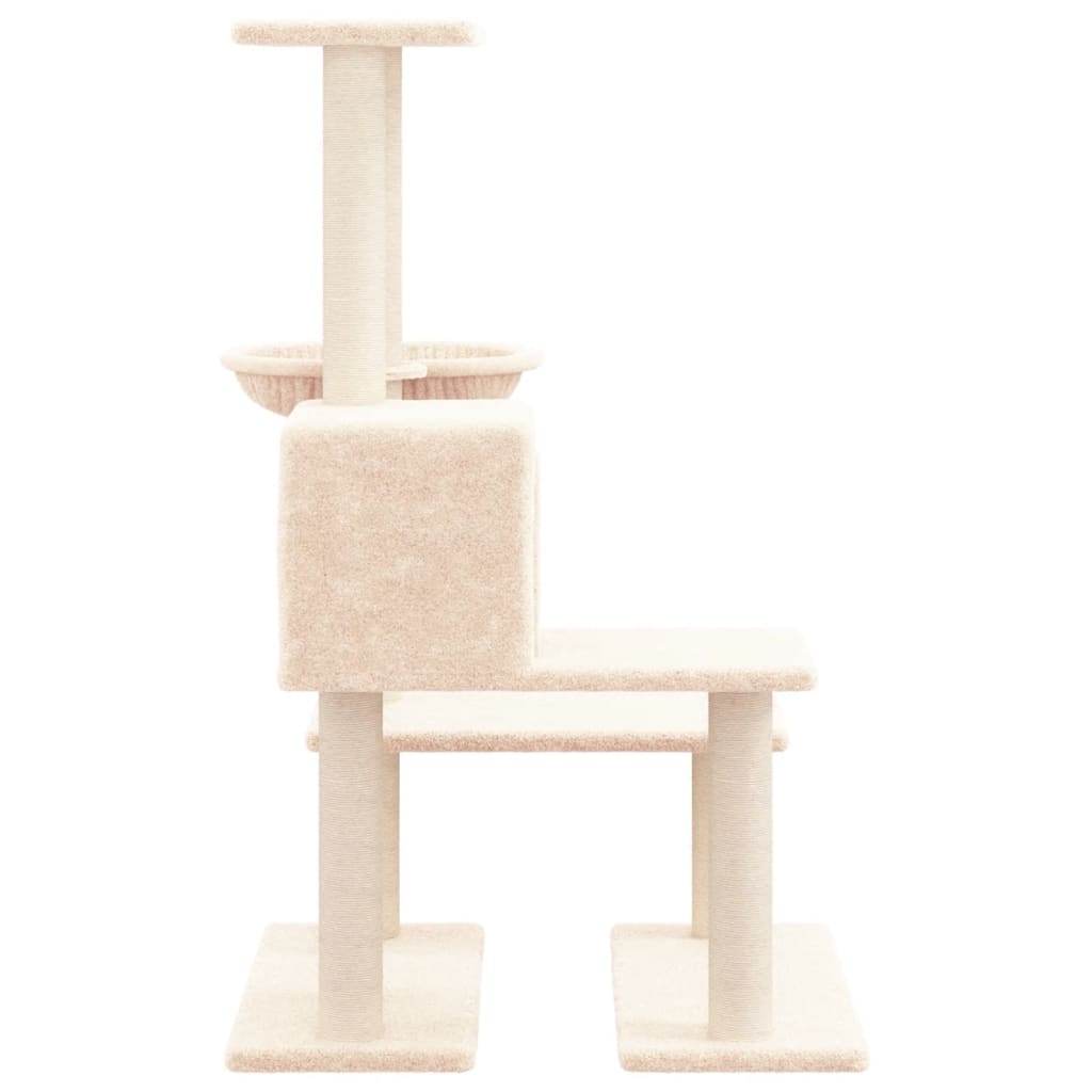 Cat house with sisal rope and scratching post, cream, 94.5 cm