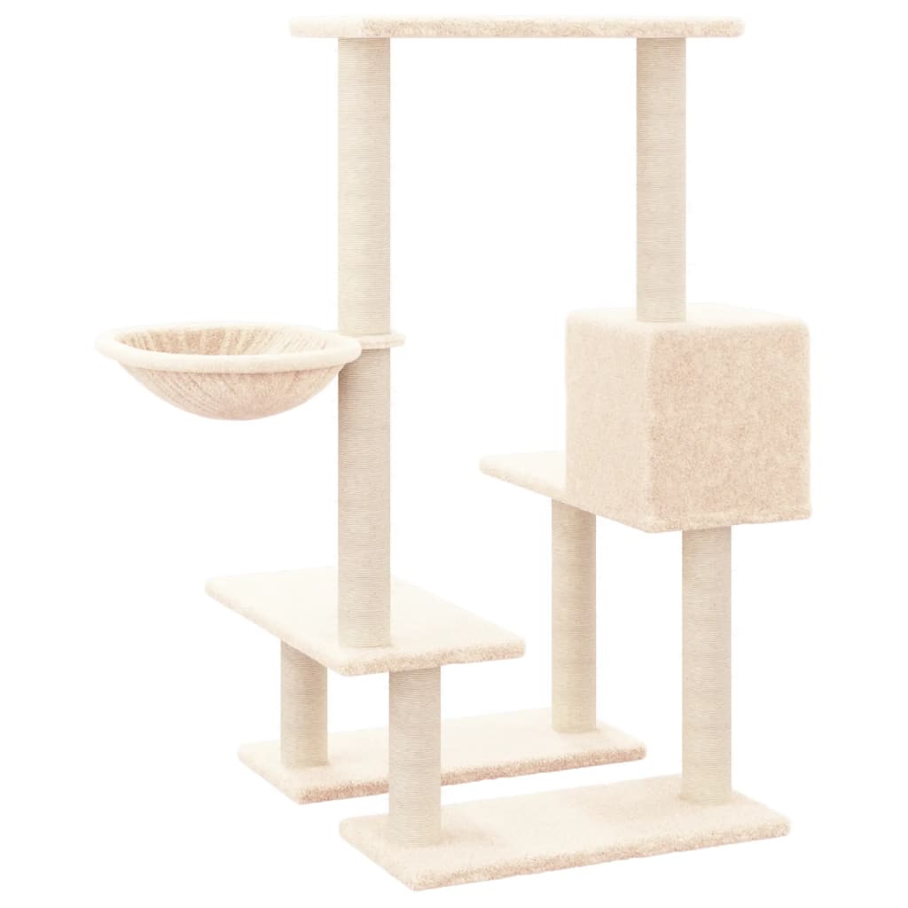 Cat house with sisal rope and scratching post, cream, 94.5 cm