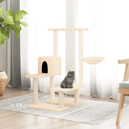 Cat house with sisal rope and scratching post, cream, 94.5 cm