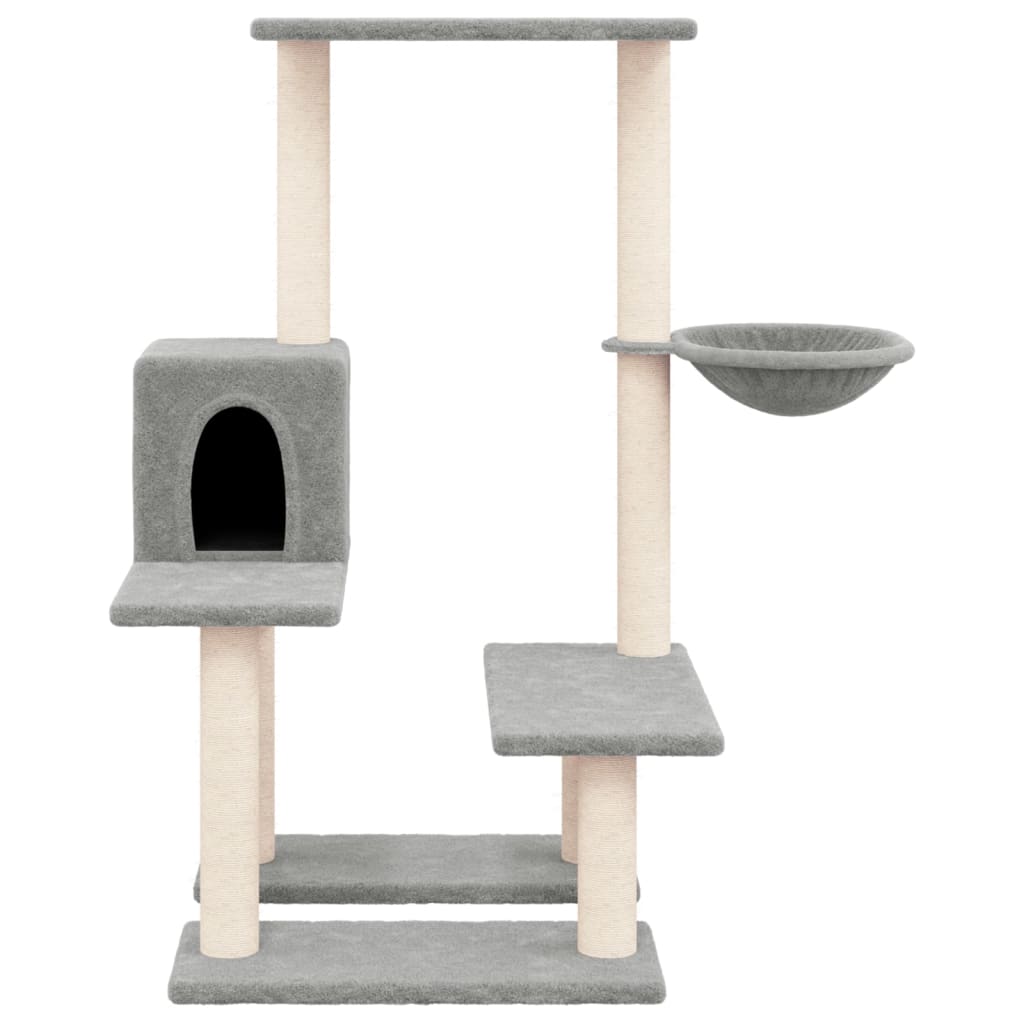 Cat house with sisal rope and scratching post, light grey, 94.5 cm