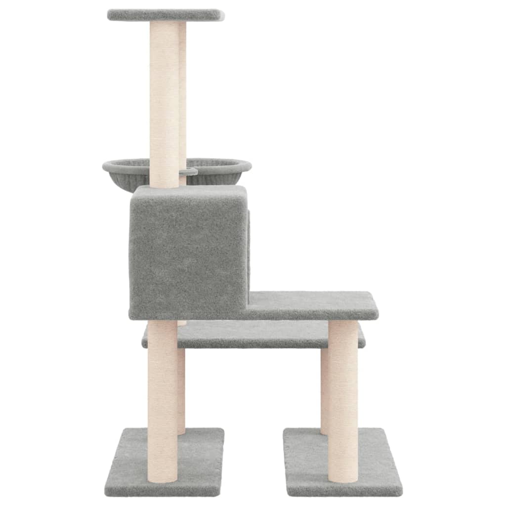 Cat house with sisal rope and scratching post, light grey, 94.5 cm