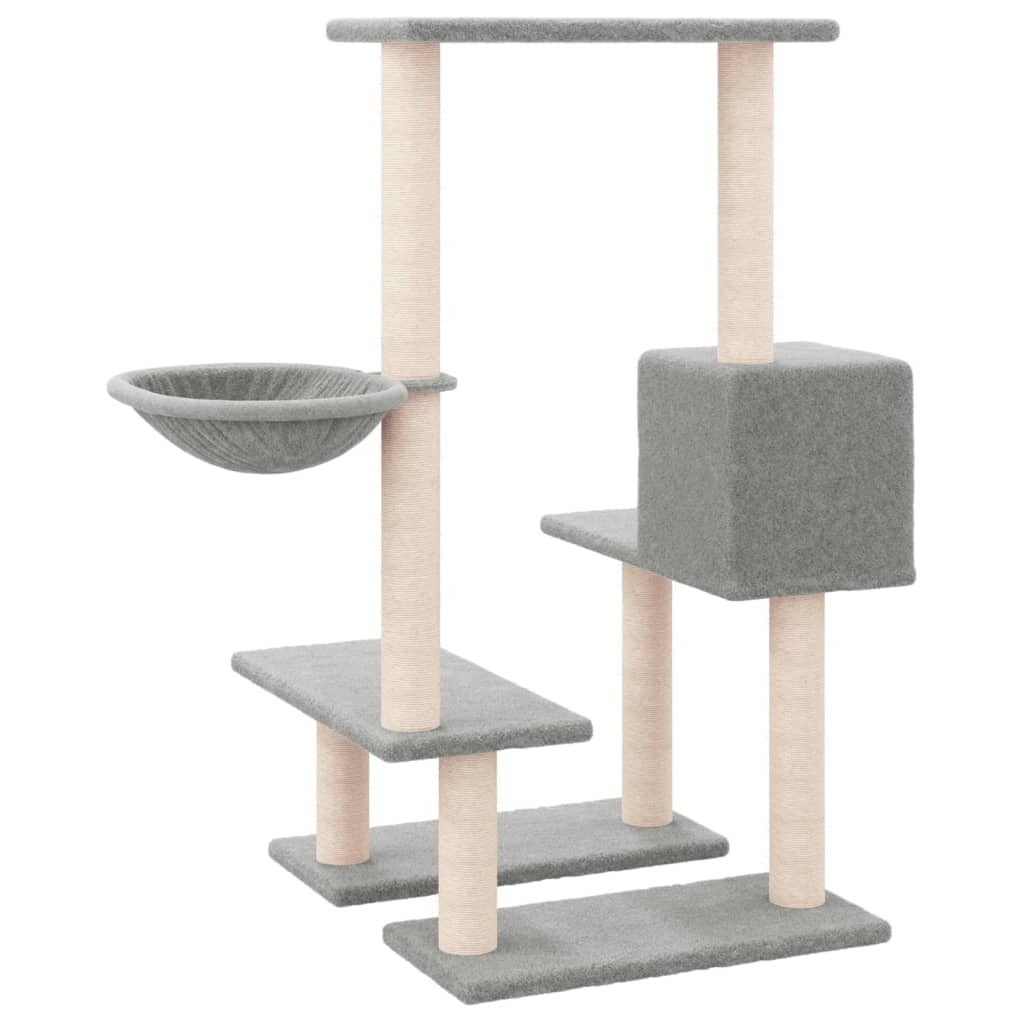 Cat house with sisal rope and scratching post, light grey, 94.5 cm