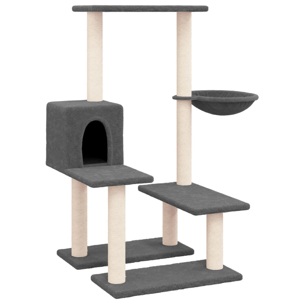 Cat house with sisal rope scratching post, dark grey, 94.5 cm