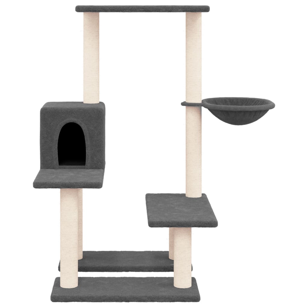 Cat house with sisal rope scratching post, dark grey, 94.5 cm