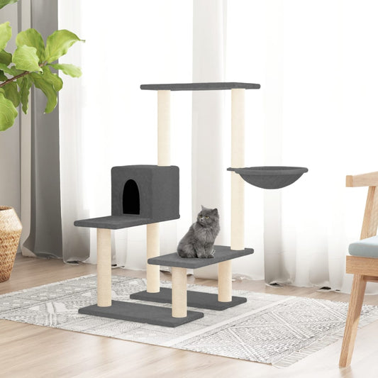 Cat house with sisal rope scratching post, dark grey, 94.5 cm