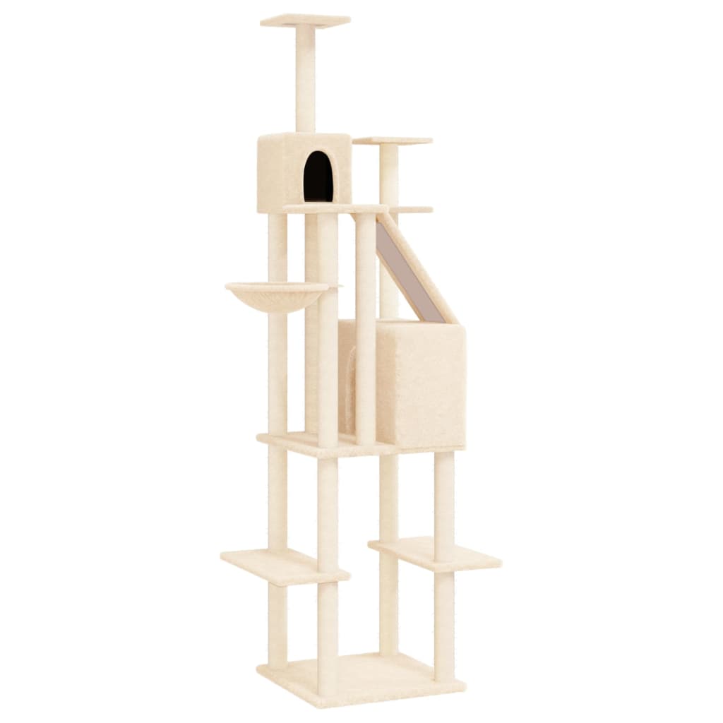 Cat house with sisal rope and scratching post, cream, 201 cm