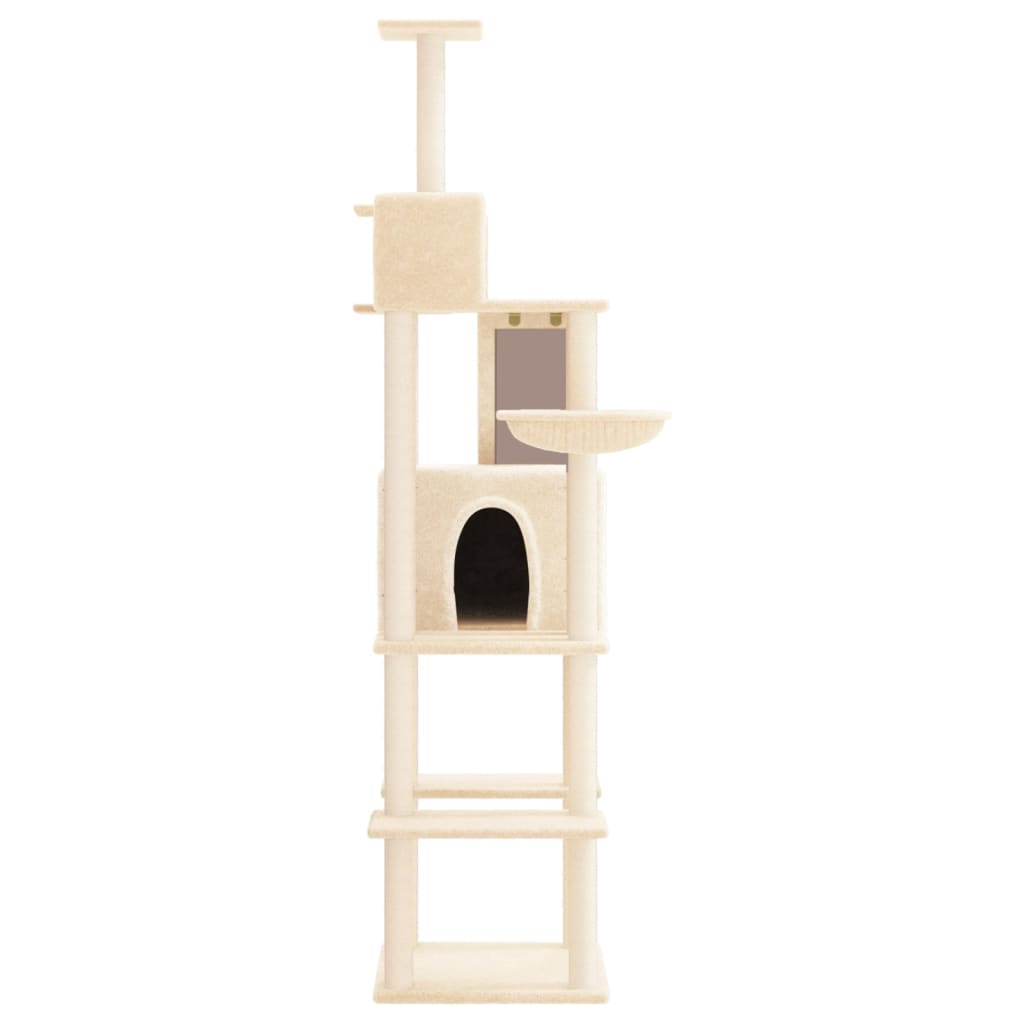 Cat house with sisal rope and scratching post, cream, 201 cm