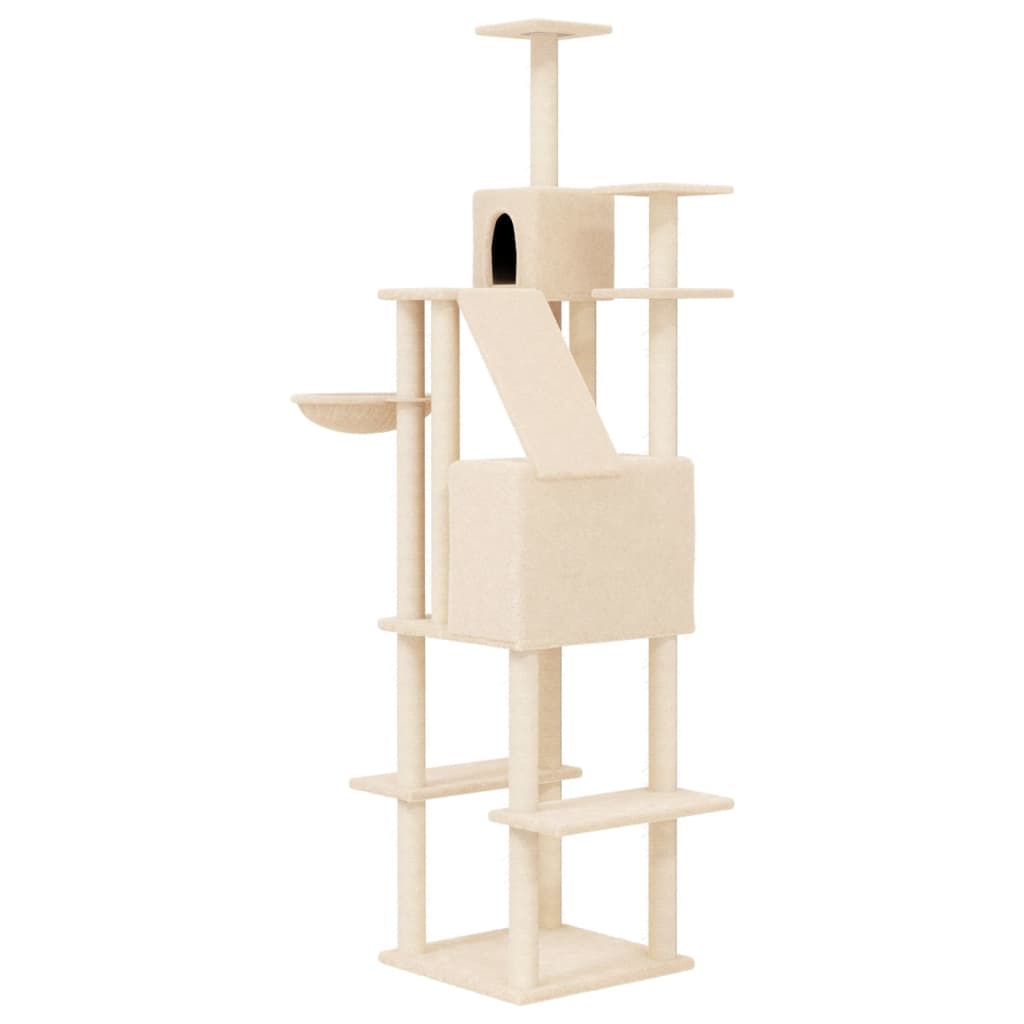 Cat house with sisal rope and scratching post, cream, 201 cm