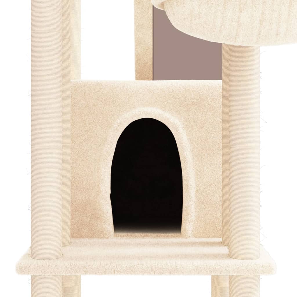 Cat house with sisal rope and scratching post, cream, 201 cm