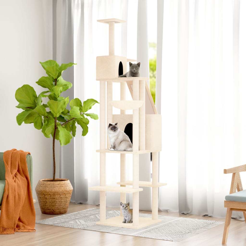 Cat house with sisal rope and scratching post, cream, 201 cm