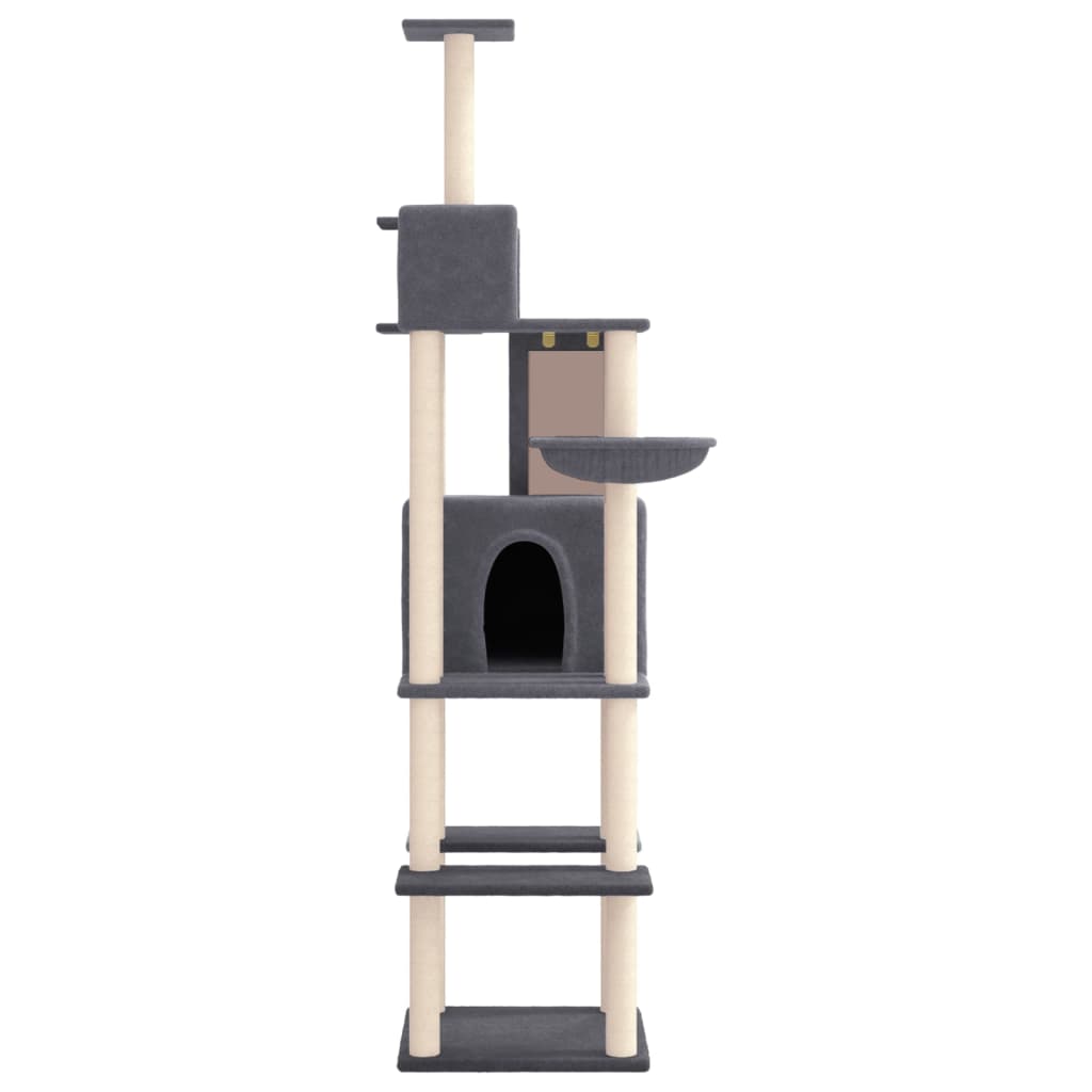 Cat house with sisal rope and scratching post, dark grey, 201 cm