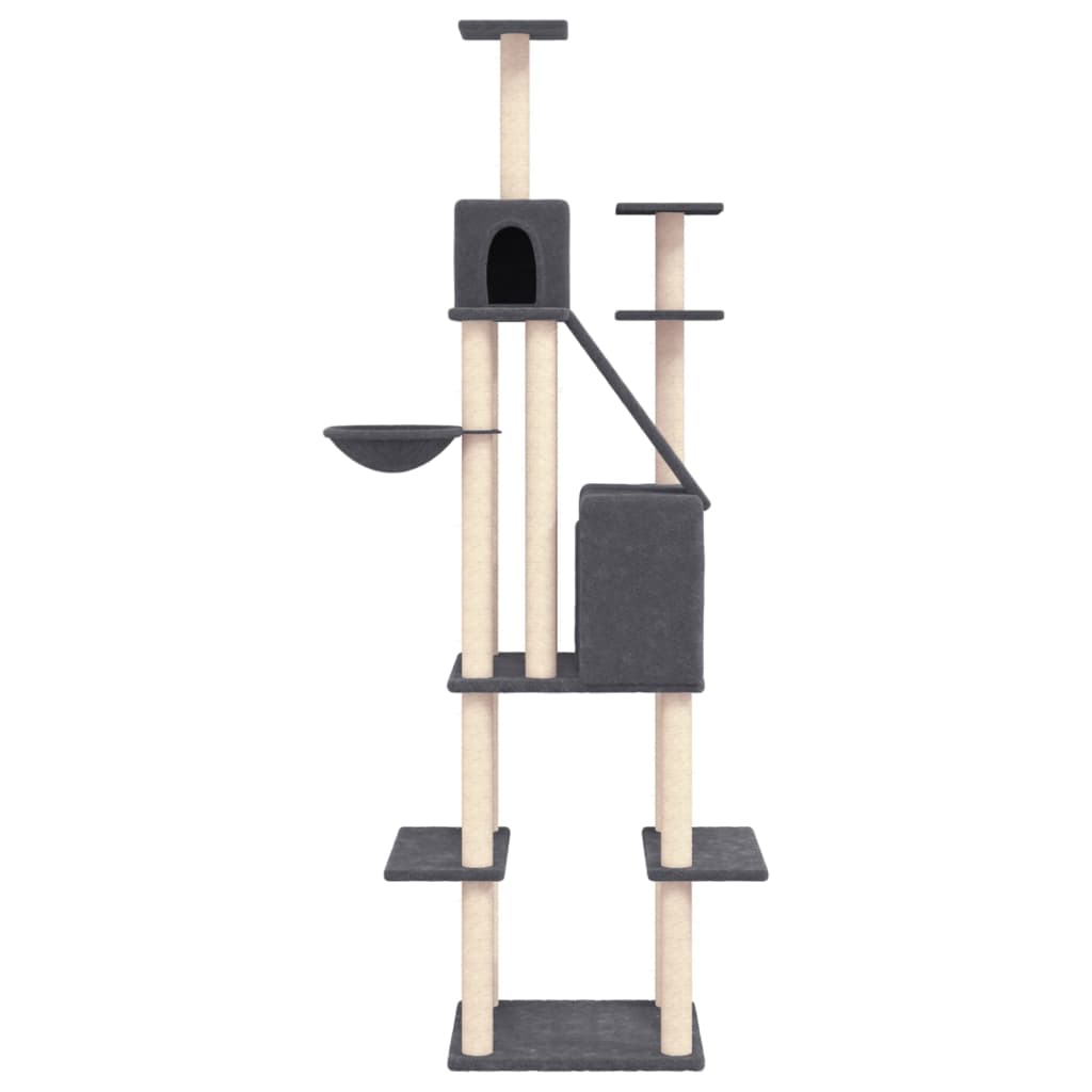 Cat house with sisal rope and scratching post, dark grey, 201 cm