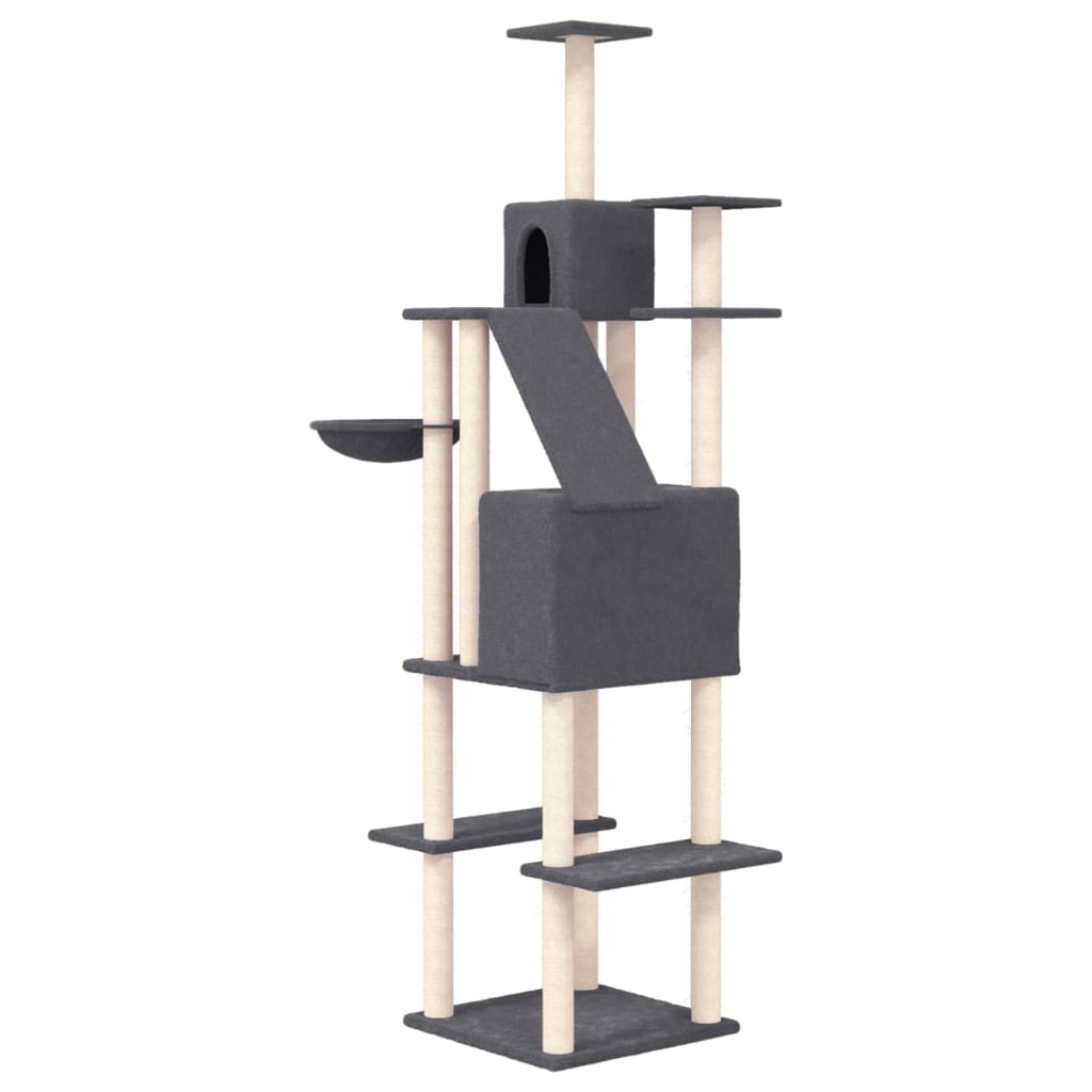 Cat house with sisal rope and scratching post, dark grey, 201 cm