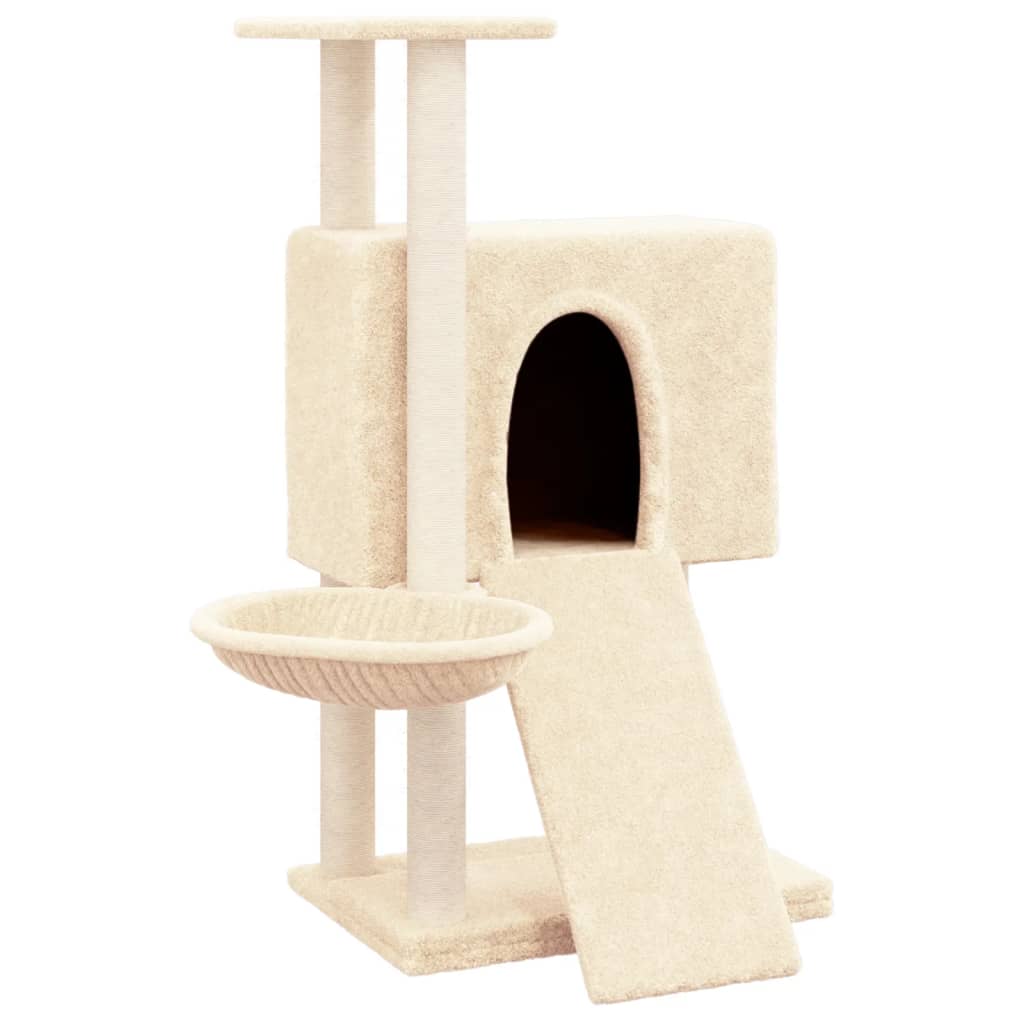 Cat house with sisal rope and scratching post, cream, 96 cm