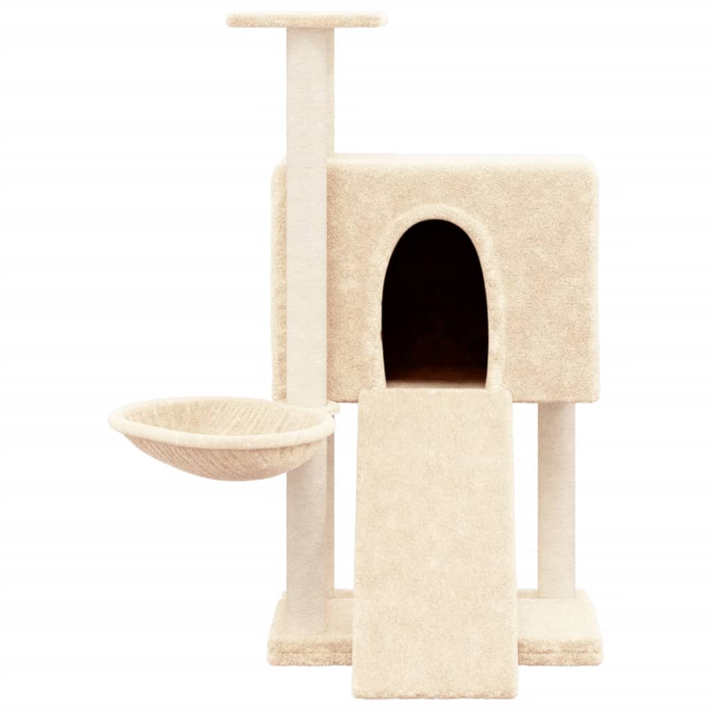 Cat house with sisal rope and scratching post, cream, 96 cm