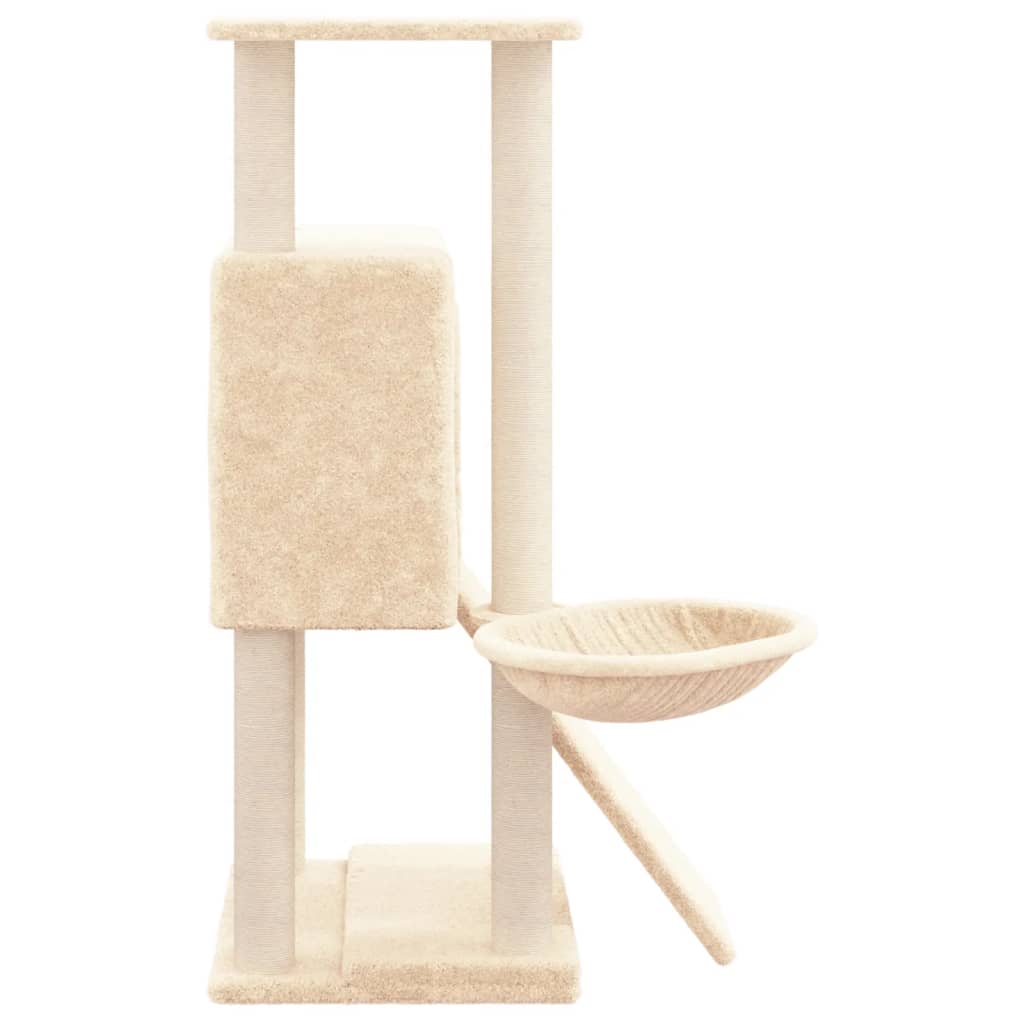 Cat house with sisal rope and scratching post, cream, 96 cm