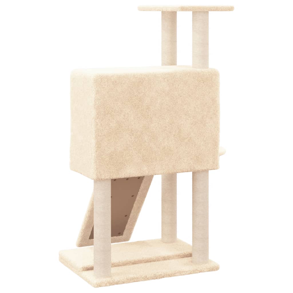 Cat house with sisal rope and scratching post, cream, 96 cm