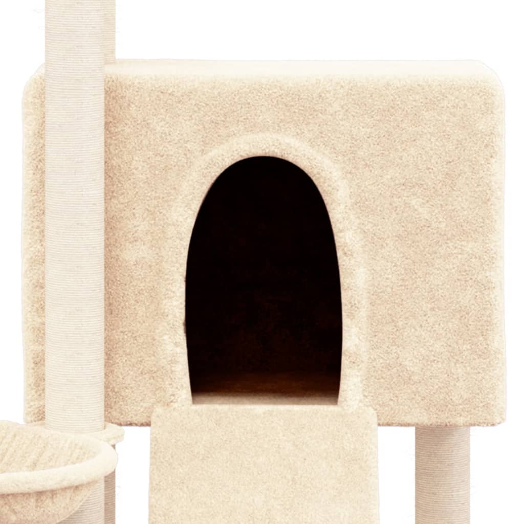 Cat house with sisal rope and scratching post, cream, 96 cm