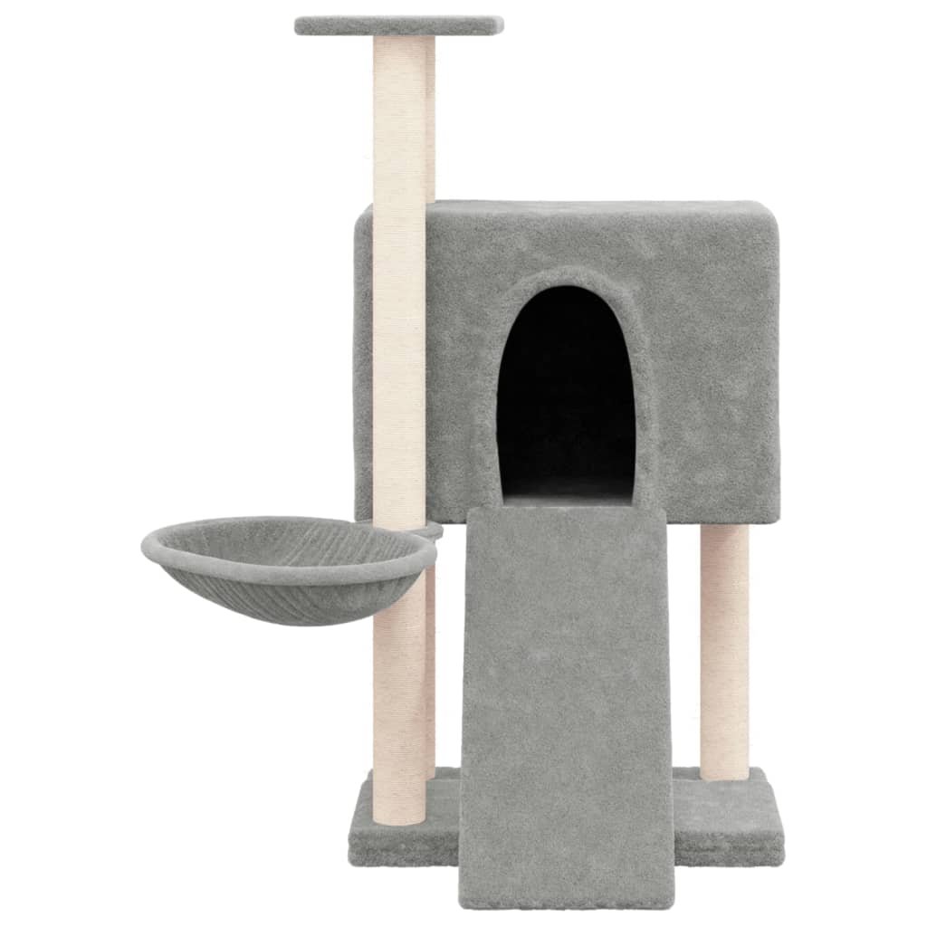 Cat house with sisal rope and scratching post, light grey, 96 cm