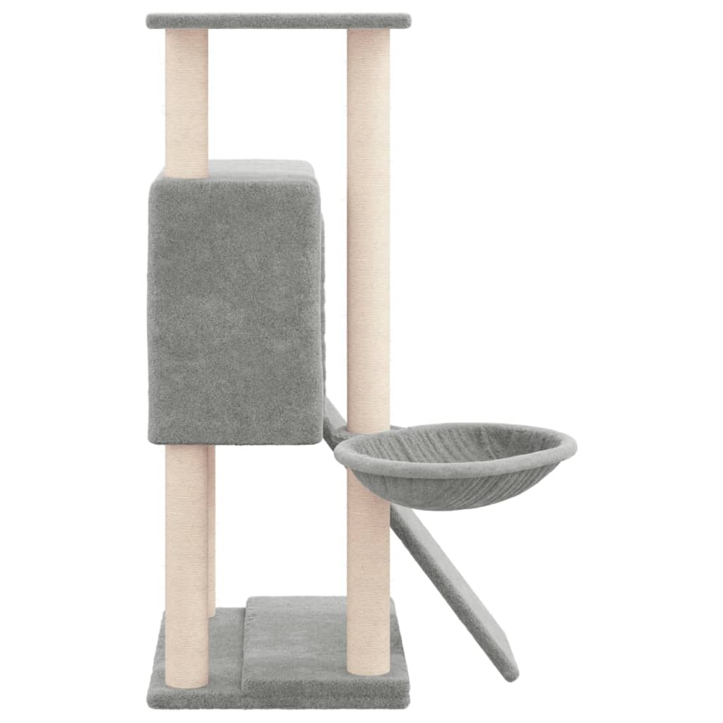 Cat house with sisal rope and scratching post, light grey, 96 cm