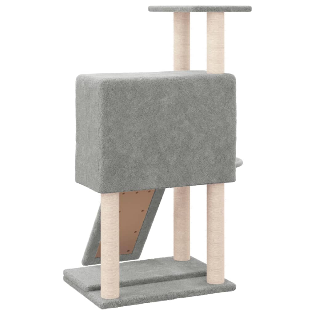 Cat house with sisal rope and scratching post, light grey, 96 cm