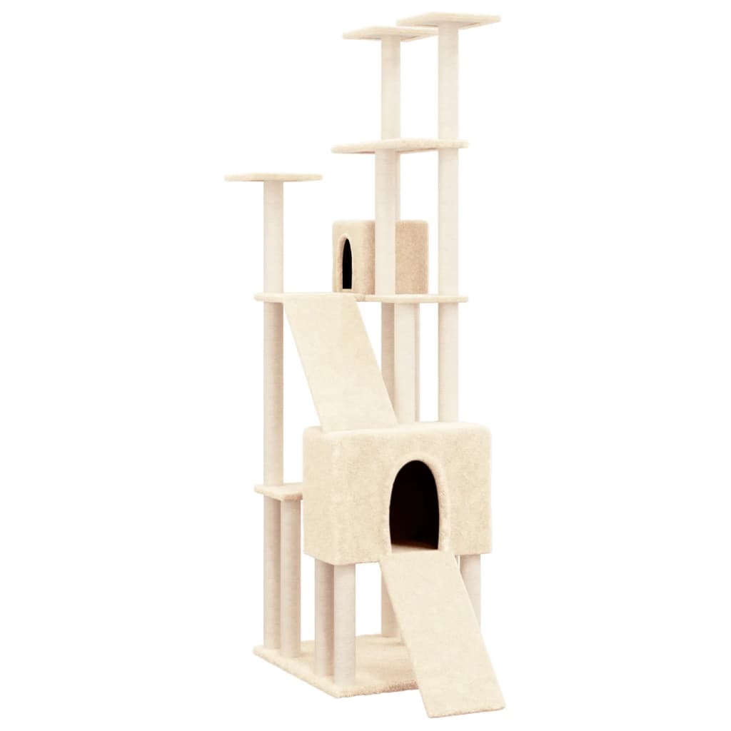 Cat house with sisal rope and scratching post, cream, 190 cm