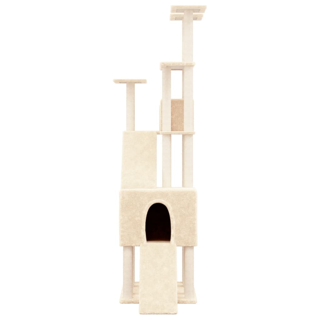 Cat house with sisal rope and scratching post, cream, 190 cm