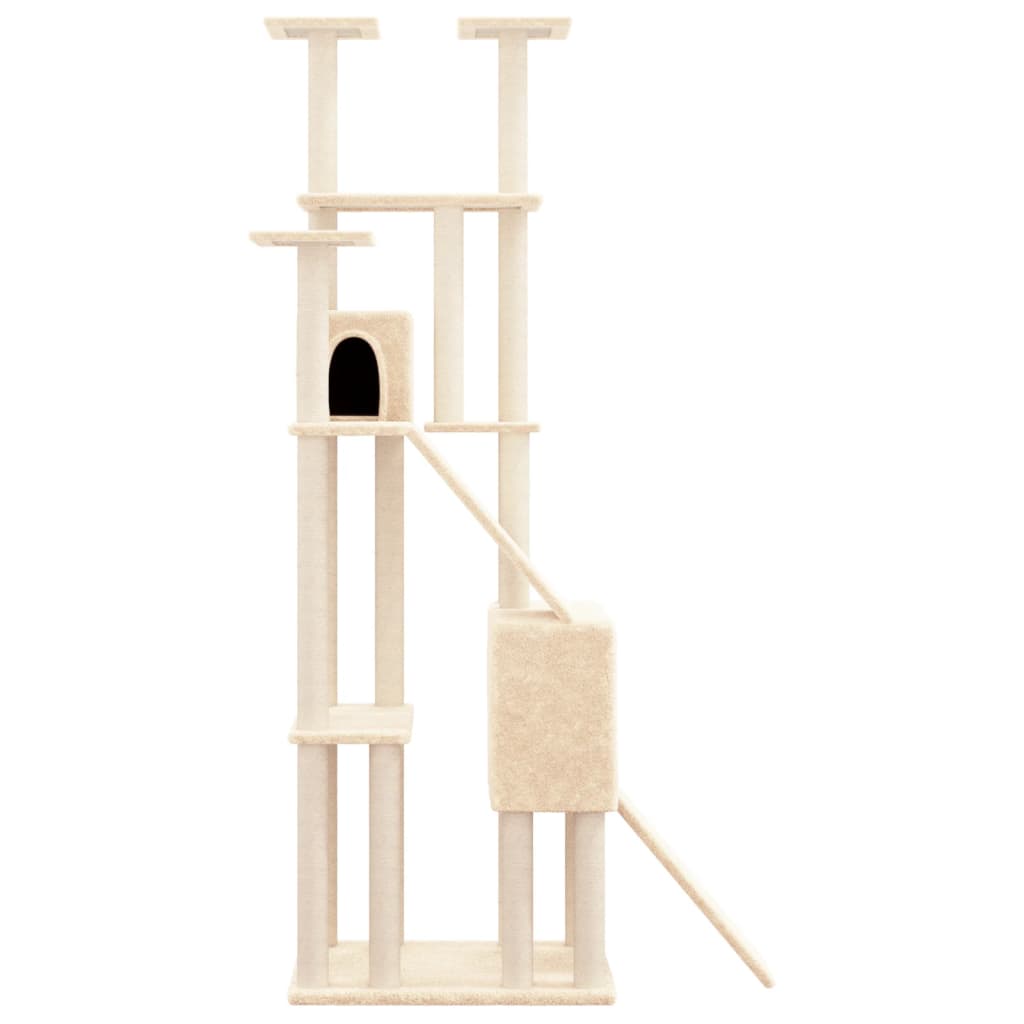 Cat house with sisal rope and scratching post, cream, 190 cm